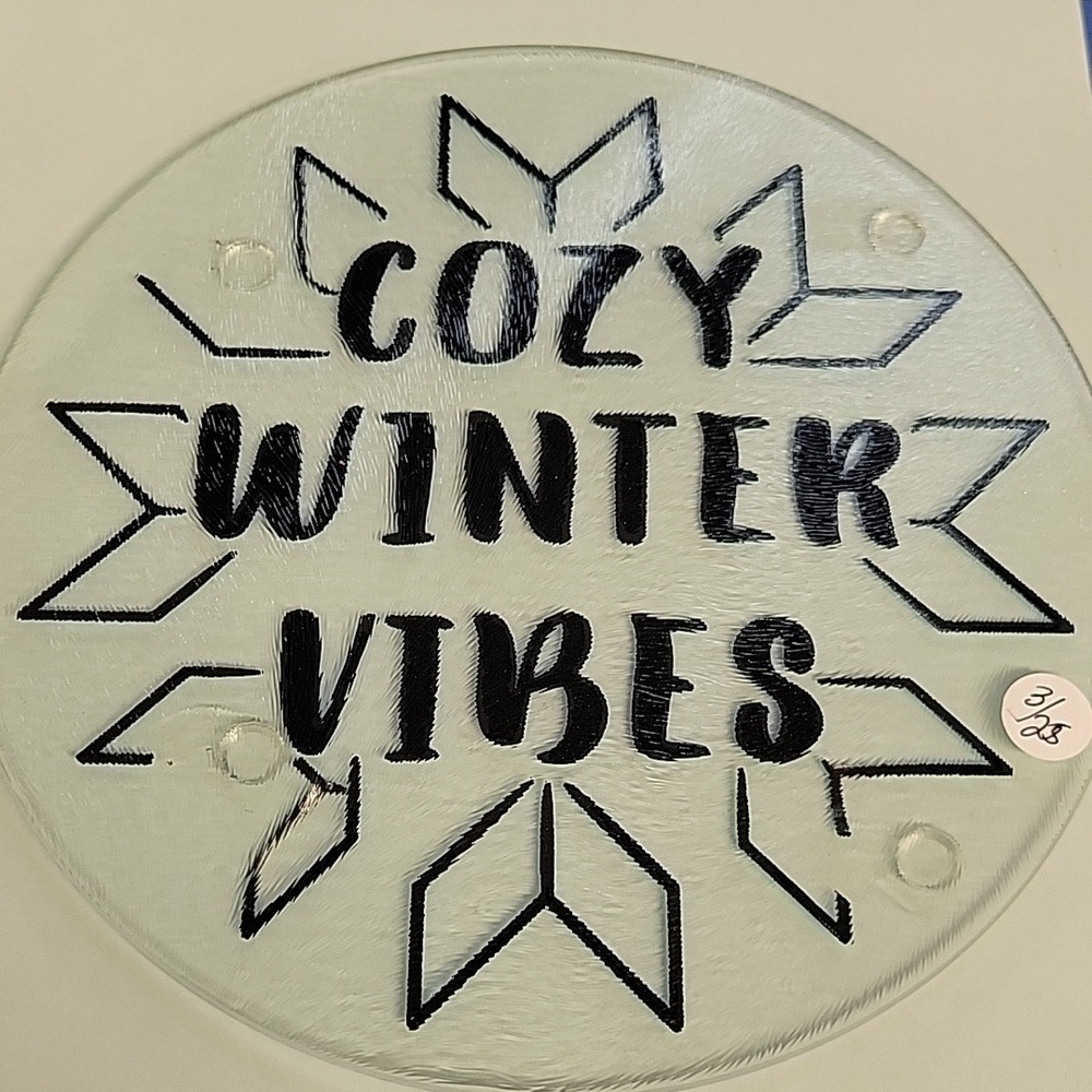 "Cozy Winter Vibes" Clear Trivet Cutting Board 8"